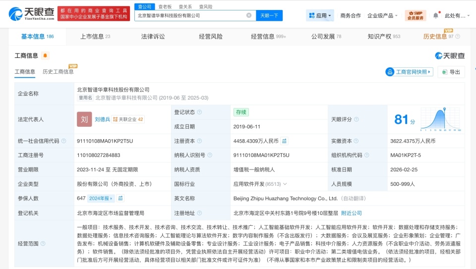 智譜AI完成新一輪增資，注冊(cè)資本增至4458.4萬(wàn)元，發(fā)力數(shù)字內(nèi)容制作服務(wù)